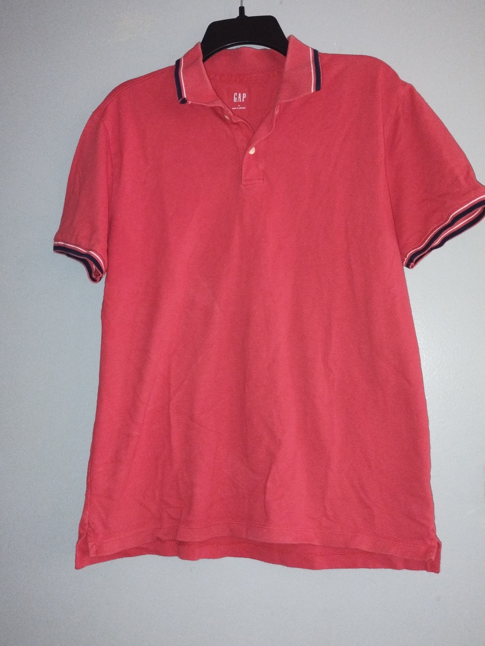 GAP Men's Coral Red Polo with Contrast Stripe Collar